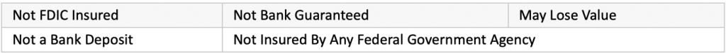 Not FDIC Insured - Not Bank Guaranteed - May Lose Value - Not a Bank Deposit - Not Insured By Any Federal Government Agency